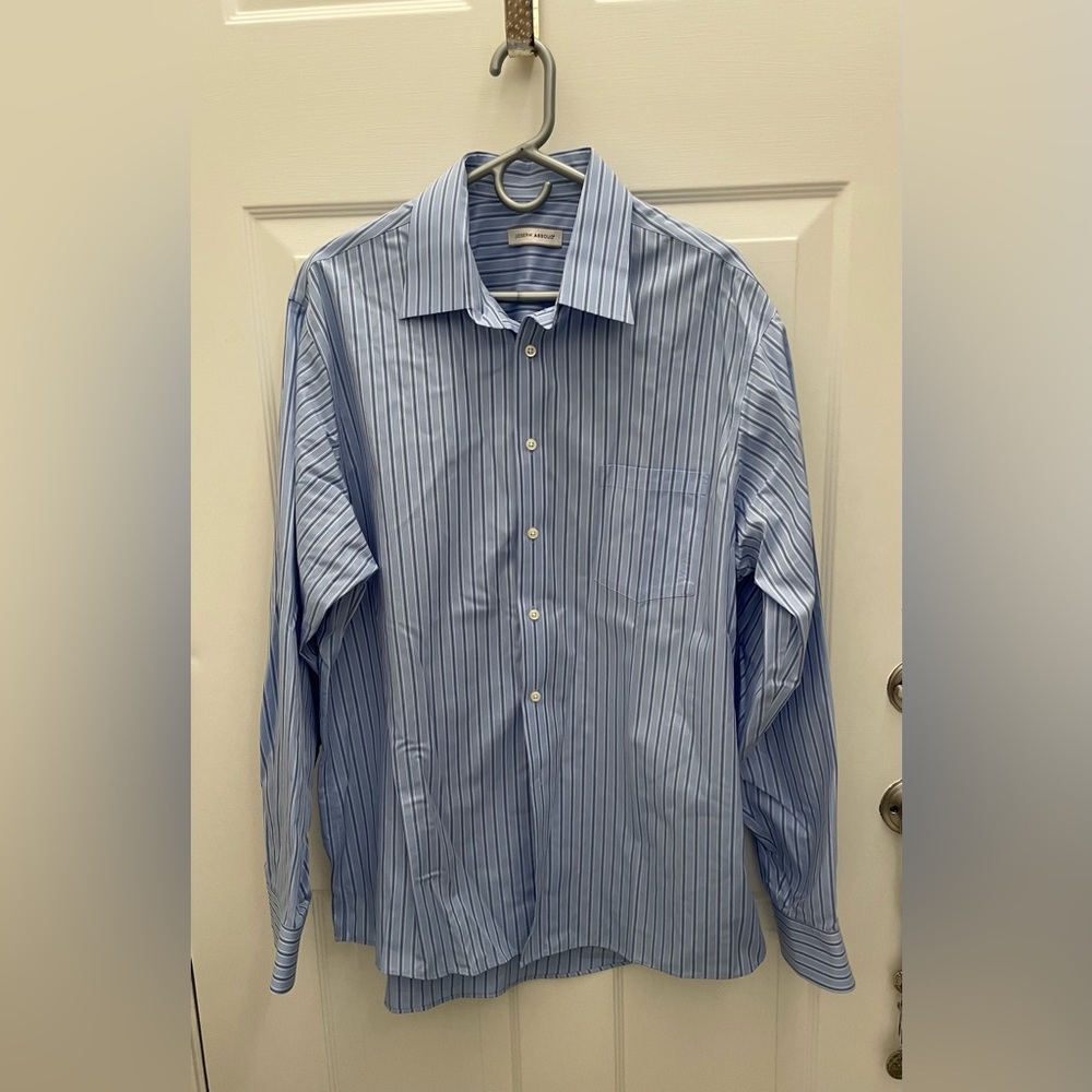 Joseph Abbound Blue Striped Button Down Long Sleeve Shirt. Size  17 1/2. 36/37